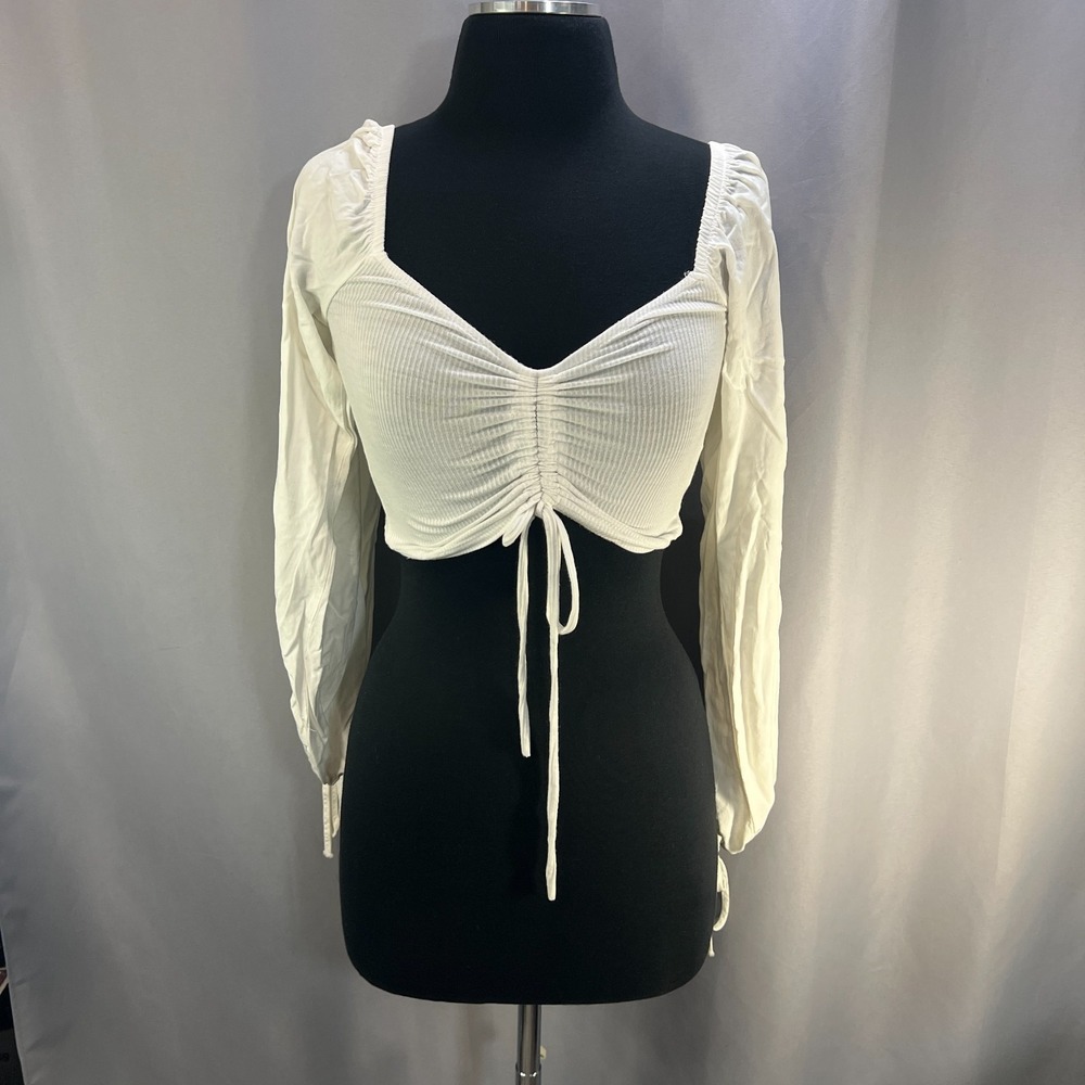 Forever 21 Ruched Drawstring Cropped Top Womens Small Stretch Smocked Back Panel